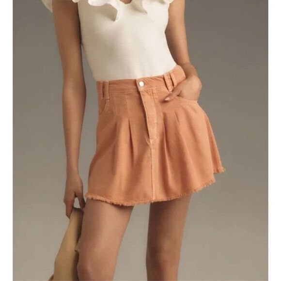 NWT Anthropologie Pilcro Pleated Peach Micro Denim Mini12 $98 - Picture 1 of 8